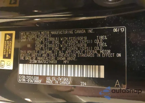2013 Lexus Rx 350 from USA, damaged, VIN 2T2BK1BA7DC214859